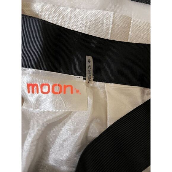 Moon Womens Lined Organza Circle Midi Skirt White Black Striped Sz S - Picture 9 of 15